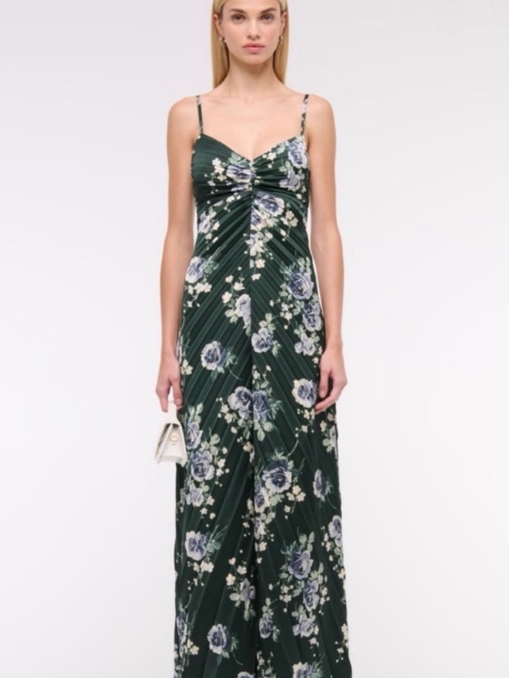 Abercrombie & Fitch Floral Satin Pleated Maxi Dress